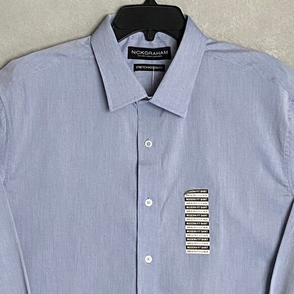 Nick Graham Men's 17-17.5 34/35 Modern Fit Dress Shirt Light Blue NEW - Picture 3 of 11